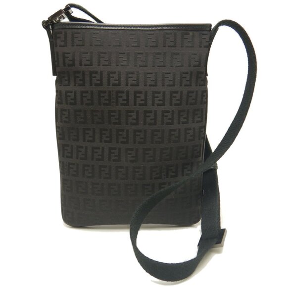 FENDI Zucchino 8BT079 Shoulder Bag Canvas x Leather Black Women's 253632
